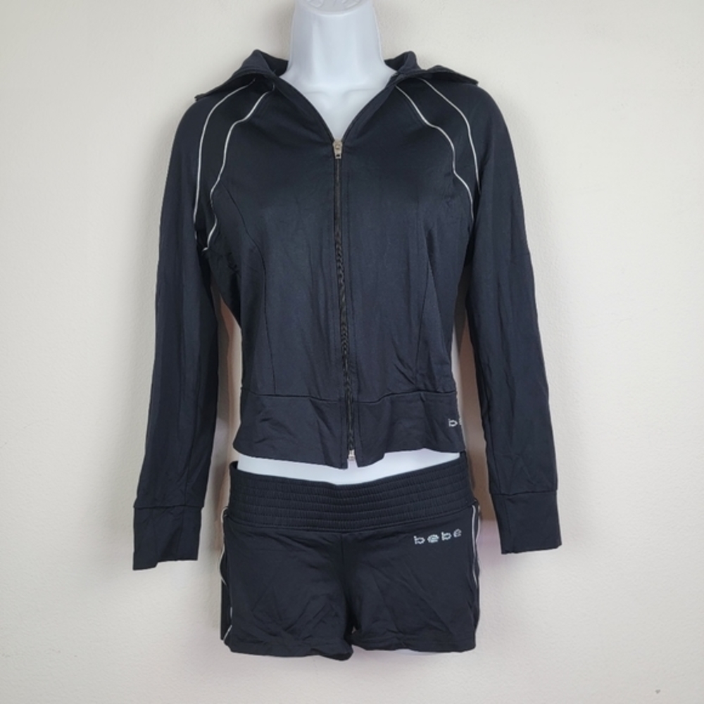 Bebe black Athletic jacket shorts set size small xmall